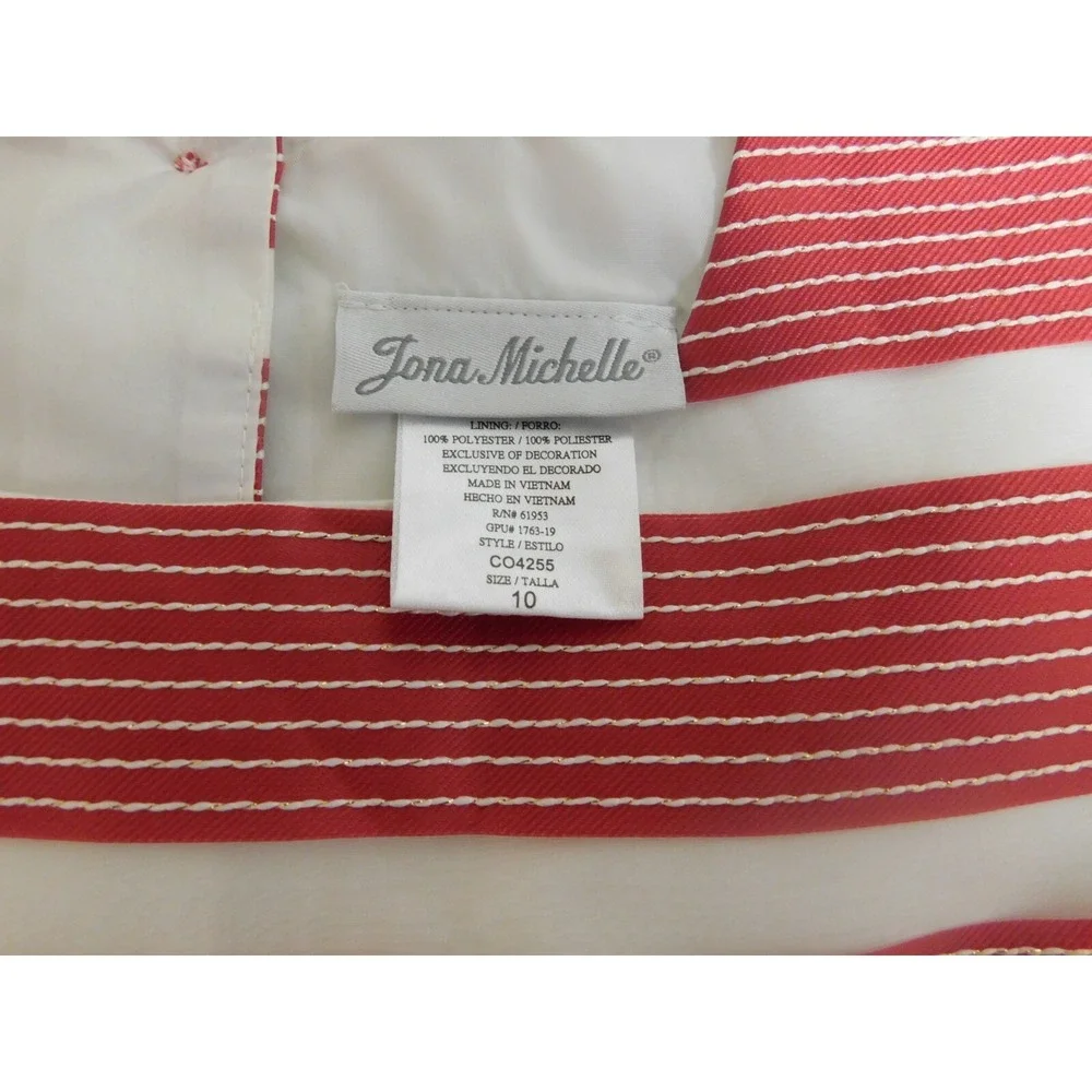 Jona Michelle Girls Size 10  Cranberry and White Striped Dress‎ Bow in front
